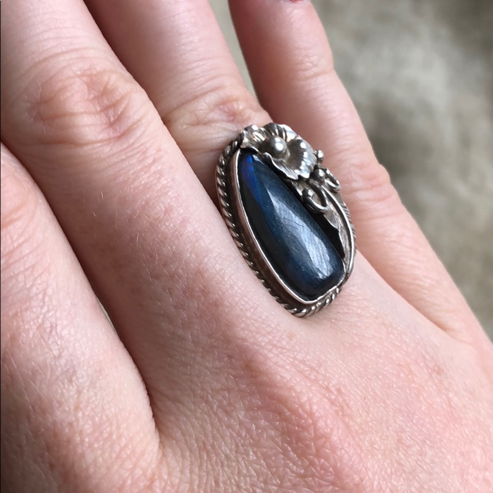 Labradorite Flower Ring, Sterling - image 1